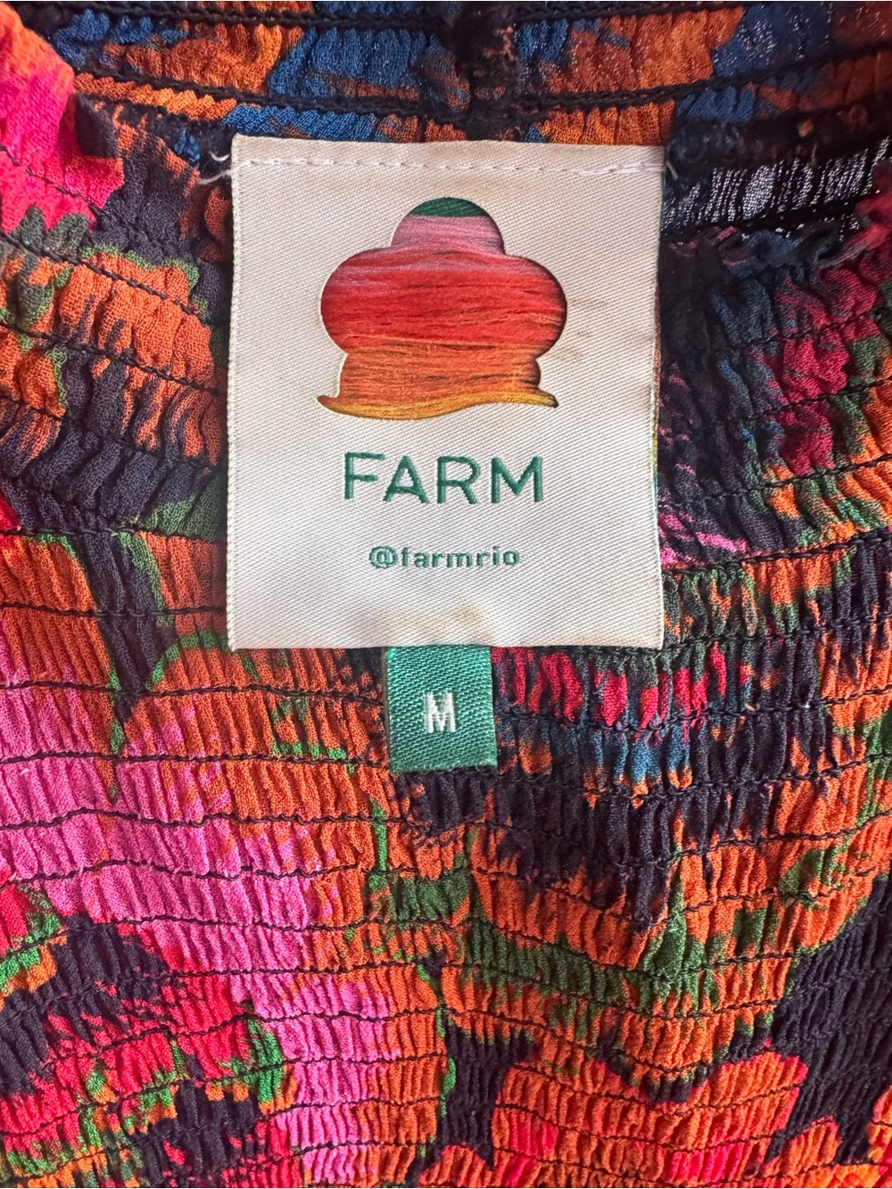 FARM Rio Multicolor Floral Smocked Ruffle Blouse SZ M - Picture 3 of 3